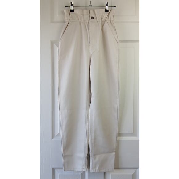 Zara Faux Leather Paper Bag Pants 00 baggy high rise trouser Cream Ecru repaired - Picture 2 of 16